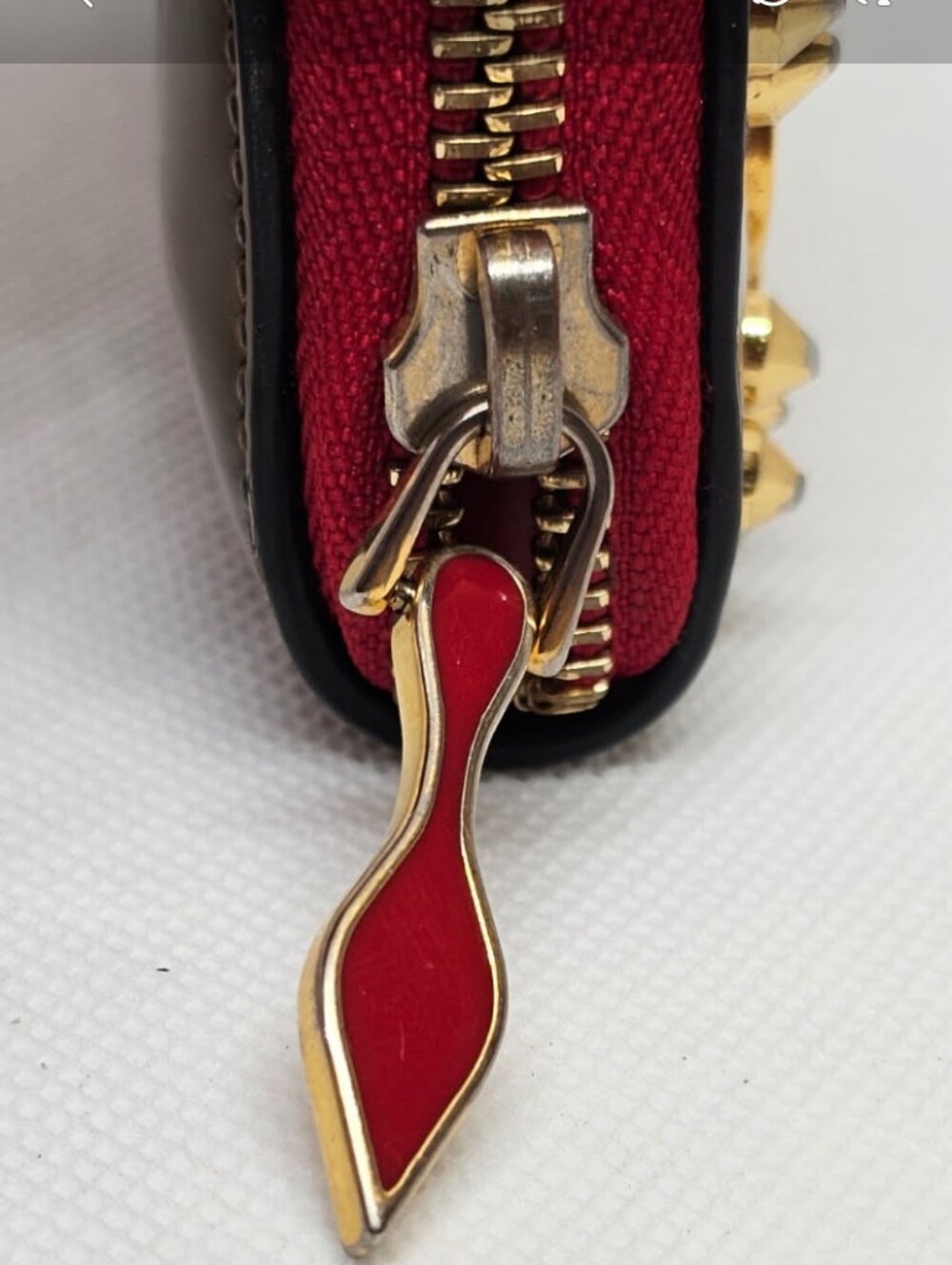 Christian Louboutin Panetone Metallic Gold Studded Zip Coin Wallet with Red Trim - Picture 3 of 5